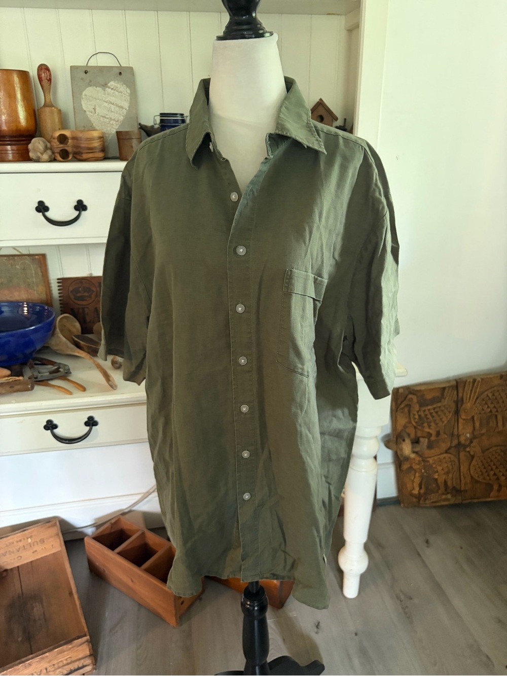 Le Fail Olive Green Button-Up Short Sleeve Shirt
